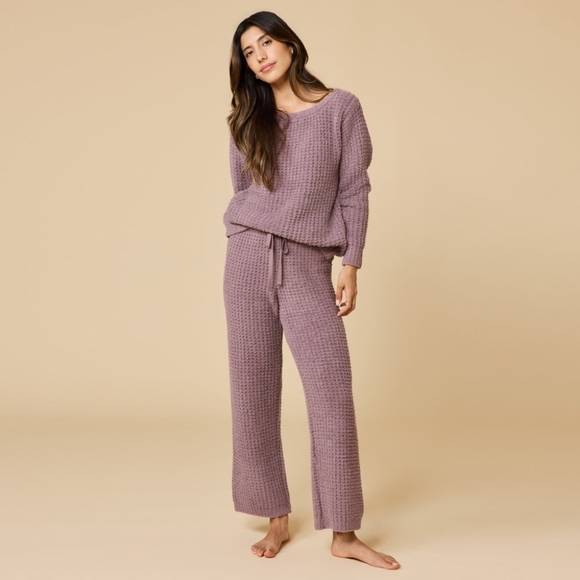 Softies Other - NWT Softies Waffle Marshmallow Boatneck Lounge Set Pajamas PJs Fleece Driftwood